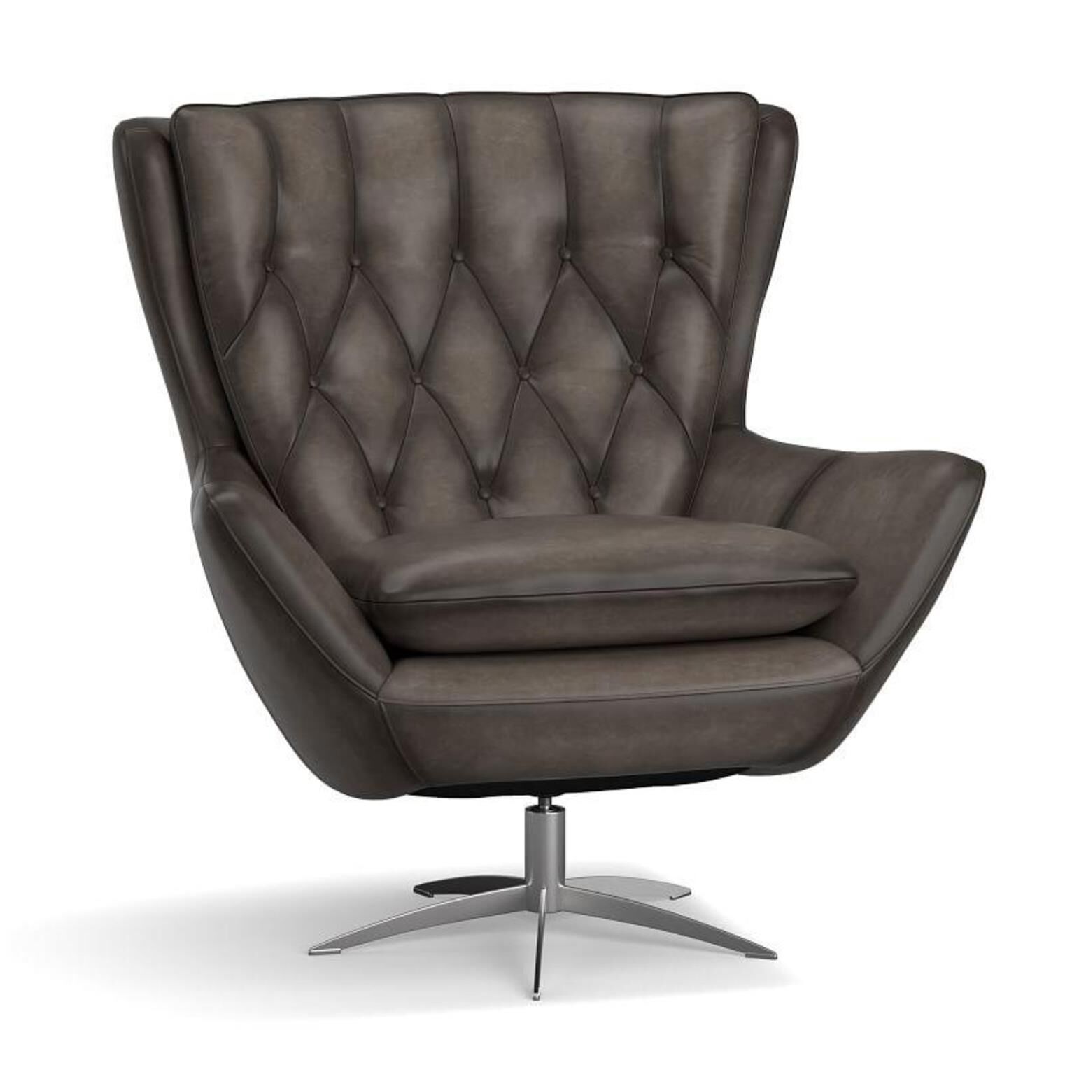 Pottery Barn Global Wells Poly Leather Swivel Armchair Burnished Wolf Gray Ballantynes Department Store